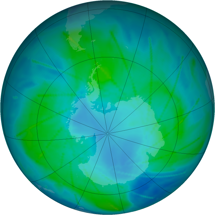 Antarctic ozone map for 04 February 2011